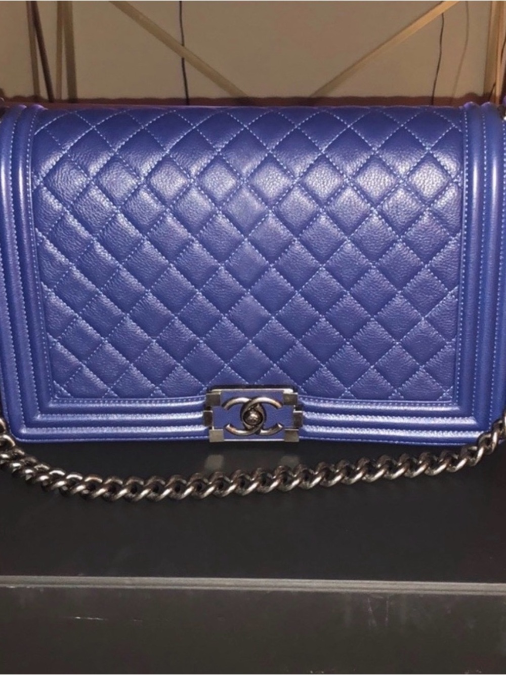 CHANEL Quilted Boy Flap Crossbody in Deep Blue with Silver Hardware